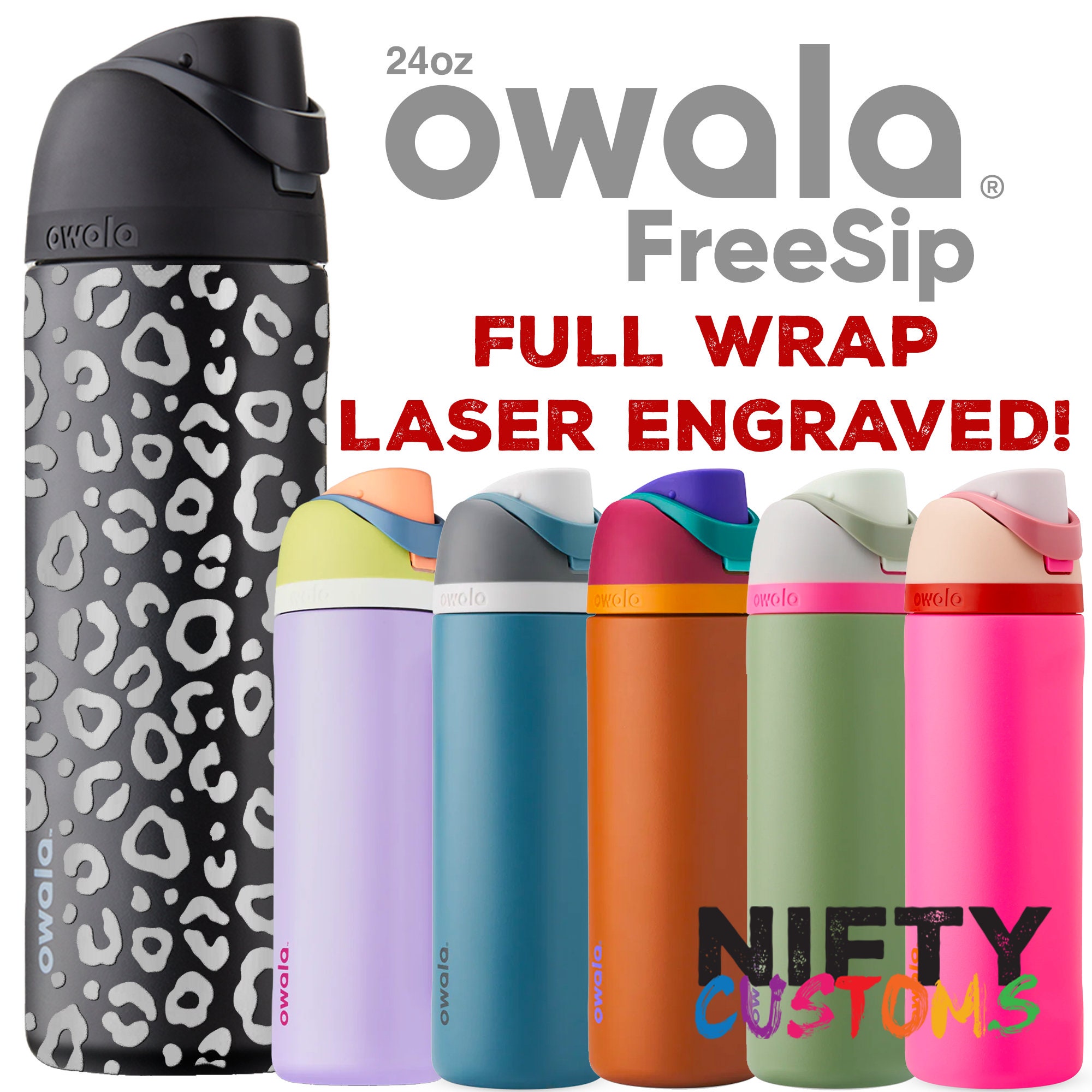 Leopard FULL WRAP Owala Freesip Personalized Water Bottle