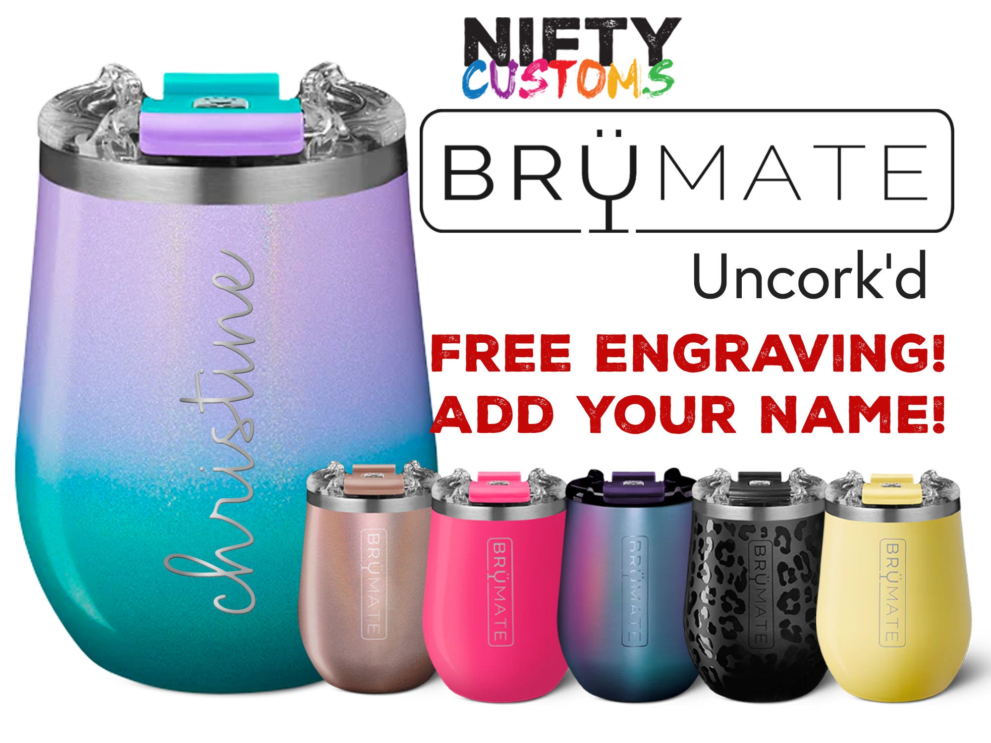 Personalized Brumate Wine Tumbler Brümate Uncork'd Insulated Stainless  Steel FREE Laser Engraving Leak Proof Lid 