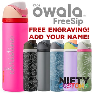 Personalized Water Bottle - Owala FreeSip 24oz - Insulated Stainless Steel - FREE Laser Engraving - Flip Top Leak Proof Lid - Sip or Swig