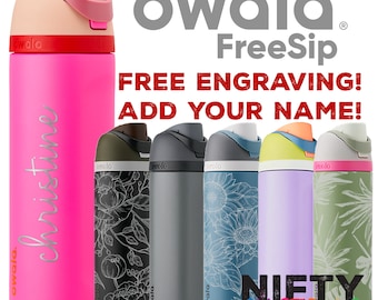 Personalized Water Bottle - Owala FreeSip 24oz - Insulated Stainless Steel - FREE Laser Engraving - Flip Top Leak Proof Lid - Sip or Swig