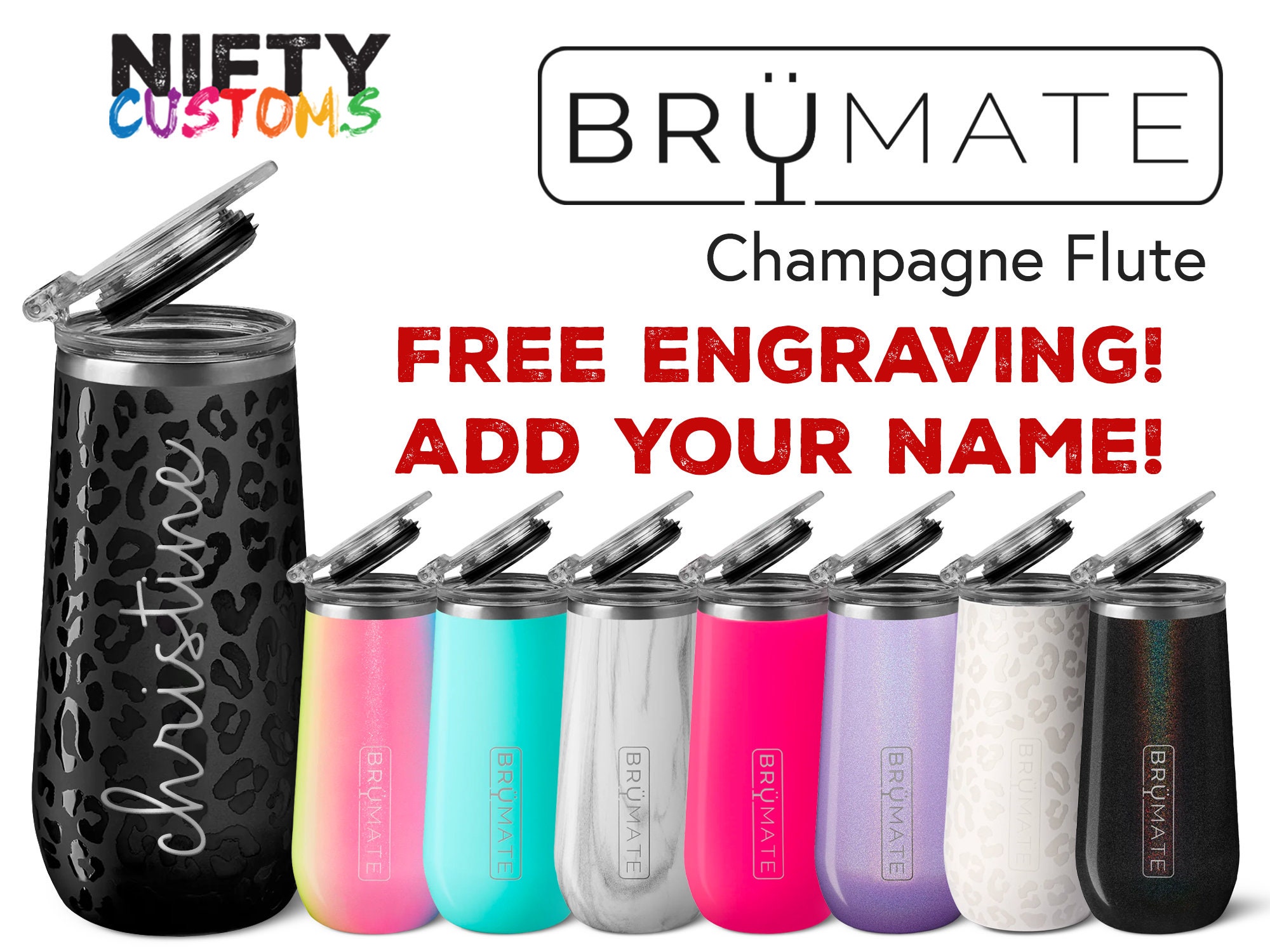 Personalized Brumate Champagne Flute Brümate Stemless Wine Cup Insulated  Stainless Steel FREE Laser Engraving Leak Proof Lid 