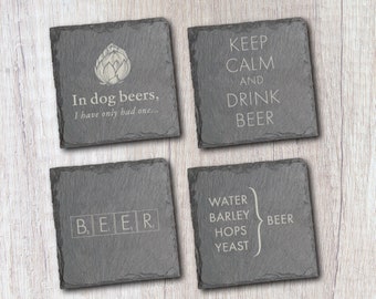 Beer Slate Coasters - In Dog Beers - Funny Home Bar Gift - Housewarming Gift