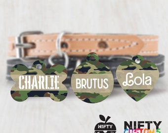 Pet Tag - Camo - Personalized Pet ID Tag - Name Tag for Puppy Dog Cat Identification - Woodland Forest Hunter Camo Dog Tag