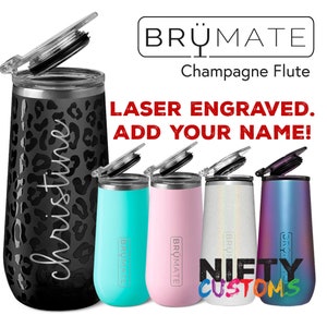 Personalized Brumate Champagne Flute - Brümate Stemless Wine Cup- Insulated Stainless Steel - FREE Laser Engraving - Leak Proof Lid