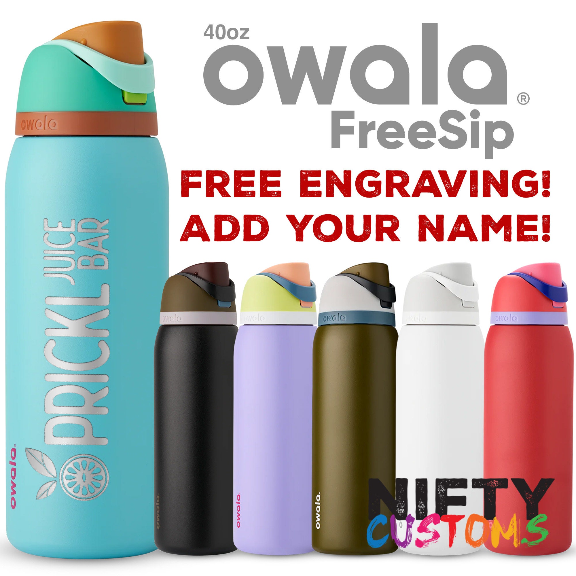 40oz Personalized Water Bottle Owala Freesip Insulated Stainless