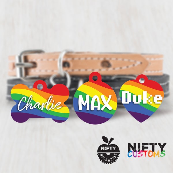Pet Tag - Pride Swirl - Personalized Pet ID Tag - Name Tag for Puppy Dog Cat Identification - Gay LGBTQ Lesbian Rainbow Alphabet
