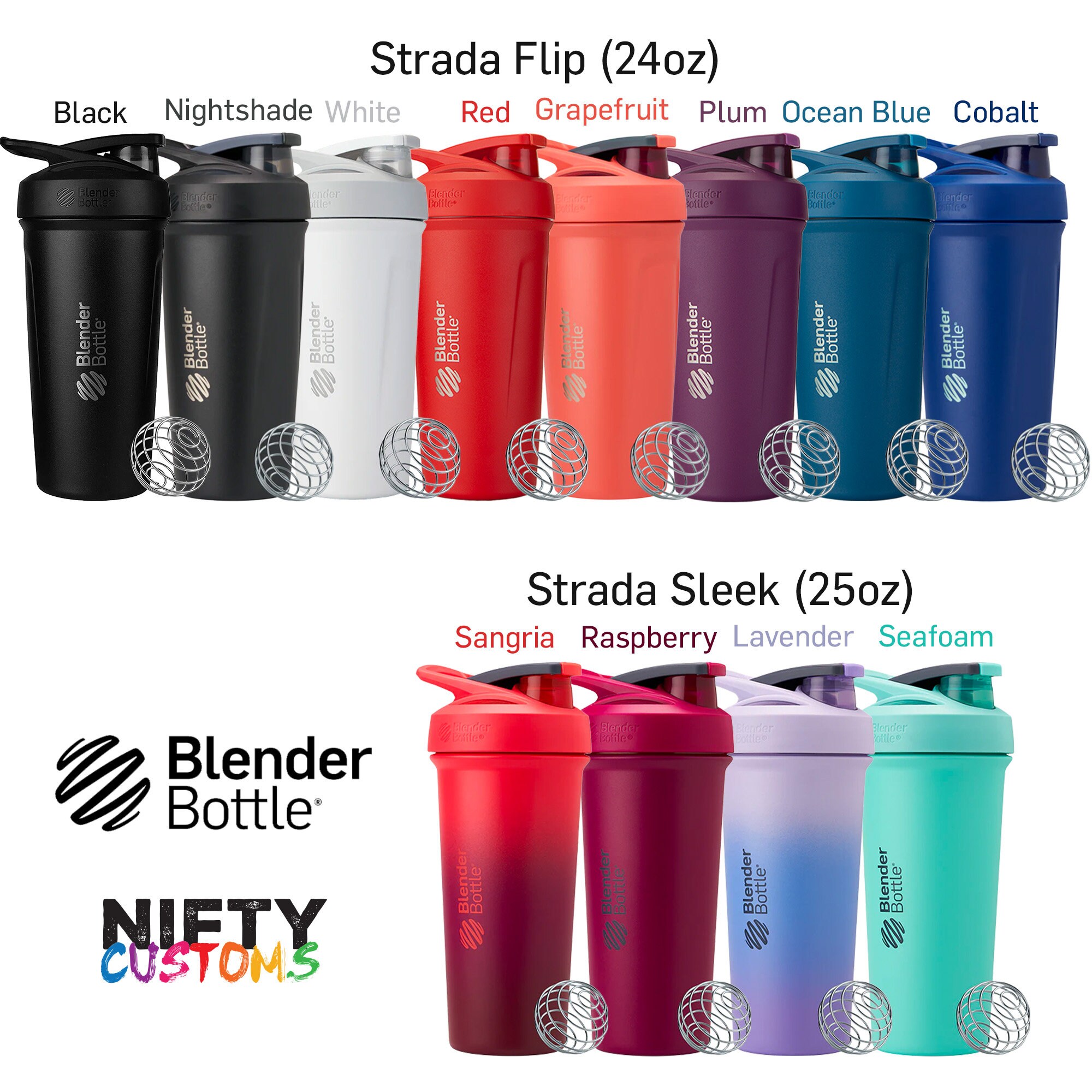 Stainless Steel Blender Bottles FREE Laser Engraving Custom Laser Engraved  Strada Insulated Stainless Powder Coated Shaker Bottles 