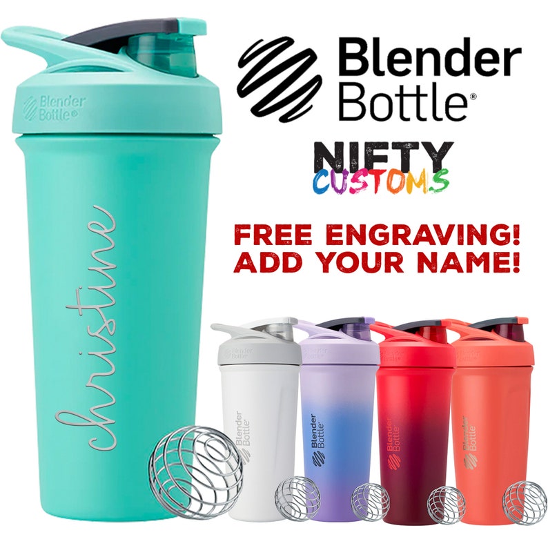 Personalized Protein Shake Bottle 24oz BlenderBottle Strada Insulated Stainless Steel FREE Laser Engraving Wire Whisk Shaker Bottles image 1