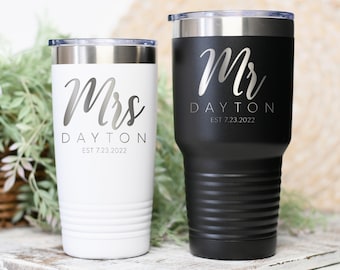 Mr and Mrs - Custom Wedding Tumblers - Bride and Groom Cup Gift Set - Laser Engraved - 20oz or 30oz!