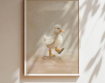 Duck With Boots, Watercolor, Digital Print, Duck Print, Nursery Wall Art, Minimalist Nursery, Duck Nursery, Gender Neutral Nursery, Wall Art