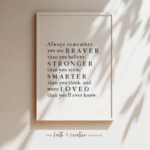 Immer erinnern du bist mutiger, Druck, Inspirational Kinderzimmer Poster, positives Zitat druckbar, Wandkunst, SOFORTIGER DOWNLOAD, Kinderzimmer Zeichen