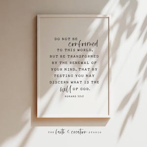 Romanos 12 2, arte de pared con versículos bíblicos, impresión de versículos bíblicos, arte de pared de las Escrituras, arte de pared cristiano, versículos bíblicos, imprimible, escritura imprimible