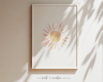 Sun Print, Watercolor Sun Wall Art, Kids Room Art, Boho Nursery Decor, Girls Room Decor, Nursery Wall Art, Minimalist Nursery, Watercolor