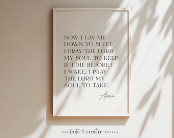 Now I Lay Me Down To Sleep, Prayer Printable, Christian Nursery, Bedtime Prayer, Christian Wall Art, Printable Wall Art, Nursery Decor, Art
