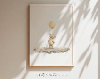 Watercolor Winnie The Pooh, Digital Print, Boys Room Decor, Pooh Wall Art, Pooh Nursery, Boy Nursery, Minimalist Decor, Classic Winnie Pooh