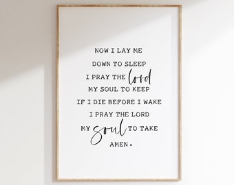 Now I Lay Me Down To Sleep, Prayer Printable, Christian Nursery, Bedtime Prayer, Christian Wall Art, Printable Wall Art, Nursery Decor, Art