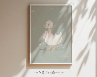 Duck Nursery Print: Adorable Duck with Pink Bow (Digital Download)