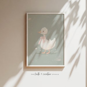 Duck Nursery Print, Farm Nursery Decor, Digital Download, Playroom Wall Art, Coquette Aesthetic, Silly Duck, Nursery Room Decor, Printable