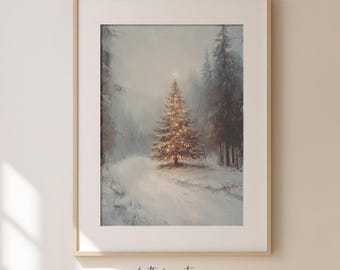 Vintage julgransmålning: Neutral antik juldekoration (digital nedladdning)