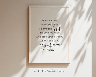 Now I Lay Me Down To Sleep, Prayer Printable, Christian Nursery, Bedtime Prayer, Christian Wall Art, Printable Wall Art, Nursery Decor, Art