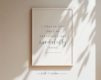 Fearfully And Wonderfully Made, Psalm 139 14, Printable, Christian Nursery Decor, Bible Verse Wall Print, Baby Shower Gift, Nursery Wall Art