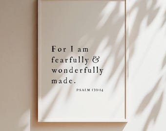 Psalm 139 14, Wonderfully Made, Bible Verse, Nursery Wall Art, Bible Verse Print, Printable, Christian Wall Art, Bible Verse Wall Art
