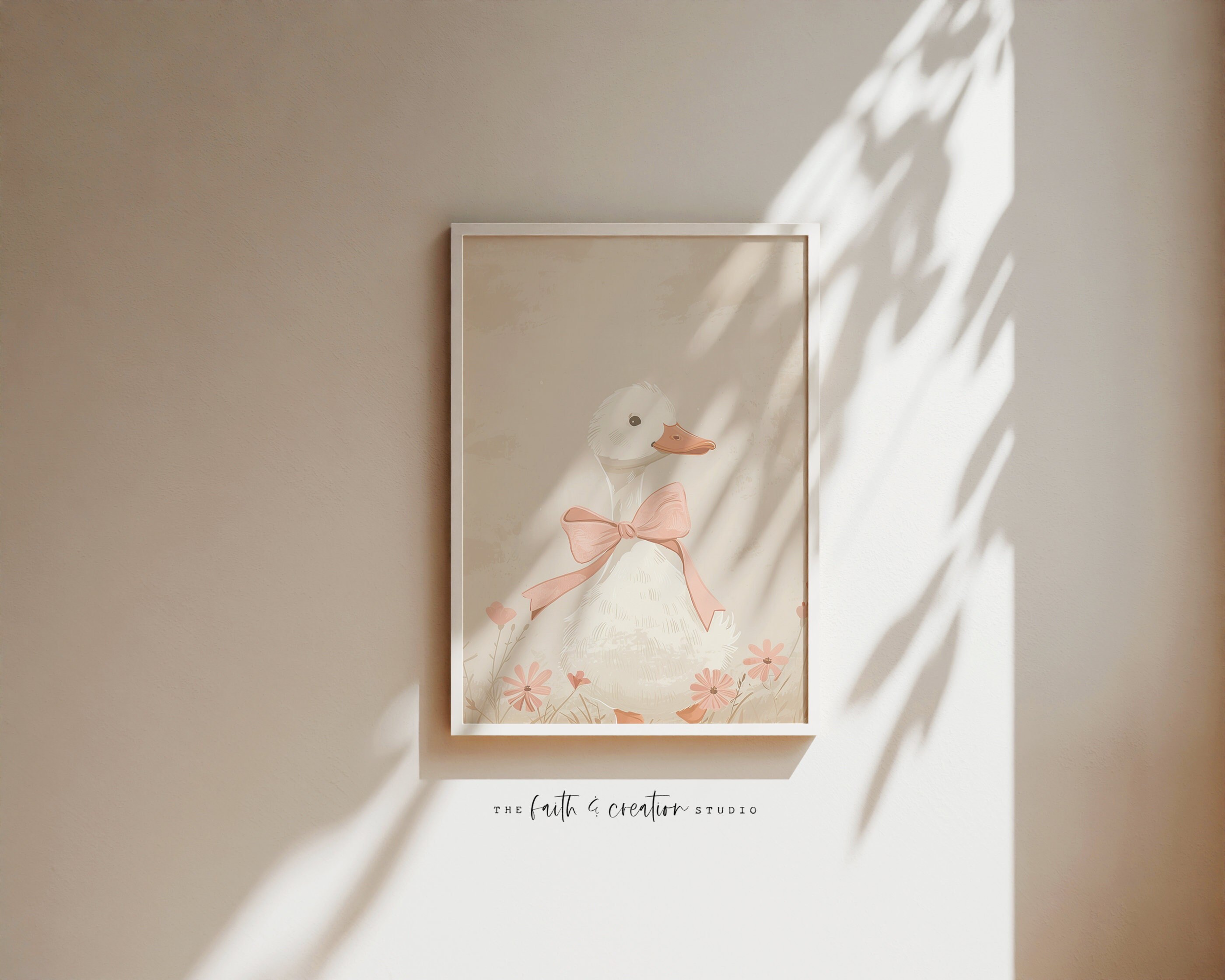 Cute Duck Print, Beige Nursery Decor, Digital Print, Girls wall Decor, Nursery Room Decor, Duck Print, Minimalist Nursery, Farm Animal Decor
