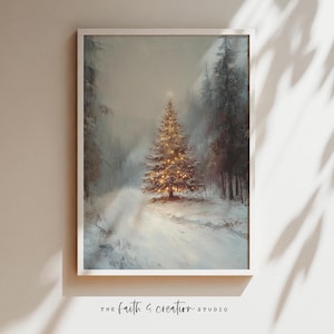 Digital Download Art, Vintage Christmas, Tree Print, Neutral, Antique Holiday, Christmas Tree Painting, Christmas Decor, Printable Wall Art