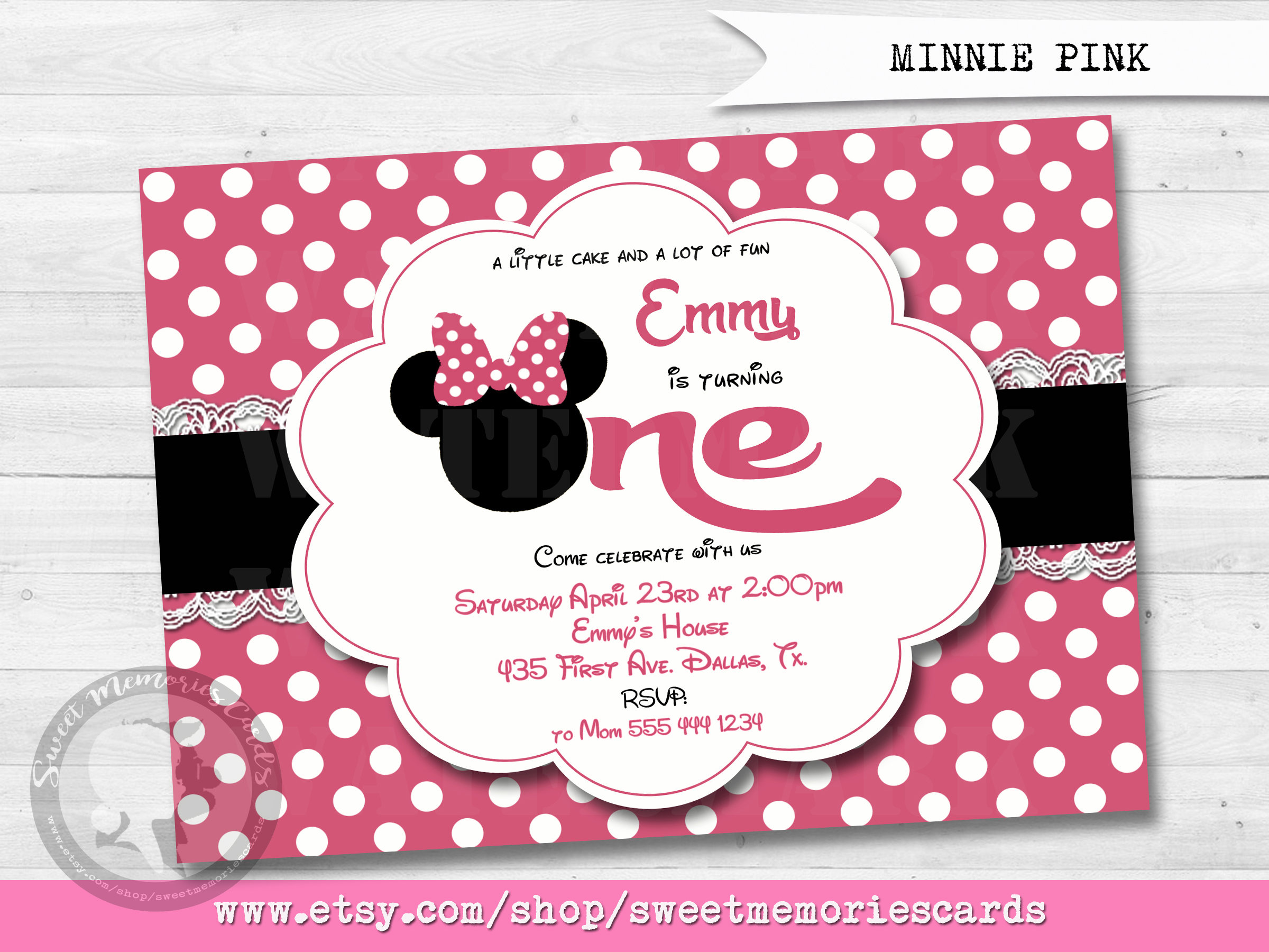 Minnie Mouse Birthday Invitation Minnie Mouse 1st Etsy
