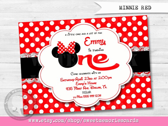 Minnie Mouse Birthday Invitation Minnie Mouse 1st Etsy