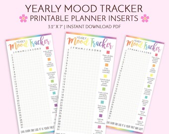 Printable Yearly Mood Tracker Insert | 3.2" x 7" | Mental Health & Wellness | Planner Insert | Instant Download