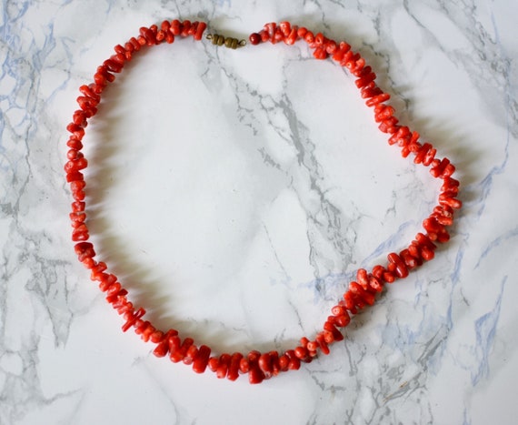 50s red coral necklace, coral branches, old coral