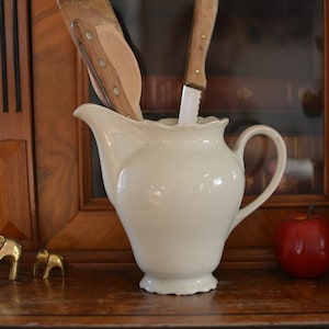Antique French ceramic jug, old white jug, porcelain jug, carafe, milk jug, flower vase, shabby antique brocante, country house kitchen