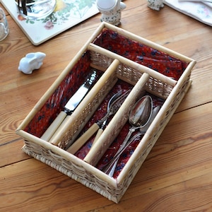 Handmade basket cutlery box, drawer insert, cutlery box, tray, vintage cutlery box, country kitchen, country style