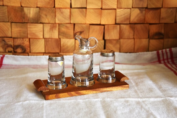 Midcentury Glas Menagerie, 4 PCS, Gewürzständer, Tisch Set für Gewürze, shabby Landhausküche, Landhausstil, 1950s 1960s decor