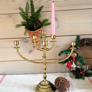 Antique 7-armed altar candlestick made of solid brass Menorah old candlestick candle holder candelabra brass home décor