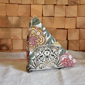 Vintage metal napkin stand, simple napkin holder, letter holder, shabby country kitchen