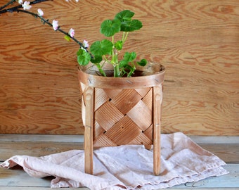Handmade birch bark woven basket from Sweden, woven flower planter, Scandi boho interior, plant storage