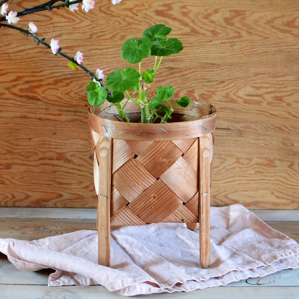 Panier tissé en écorce de bouleau fait à la main de Suède, planteur de fleurs tissé, intérieur boho Scandi, stockage de plantes