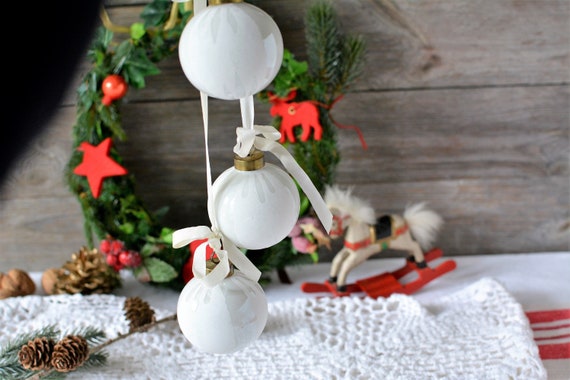 3 Antique Porcelain Christmas Baubles Christmas Tree Etsy