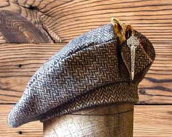 Harris Tweed®  Brown Beret Tam 0' Shanter, Brown Tam, Highlander Tam, Balmoral, Scots bonnet, herringbone tweed cap.