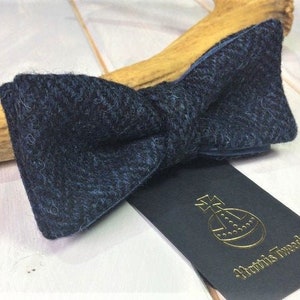 Harris Tweed® Harris tweed bow tie. Navy/Black Herringbone Tweed bow tie. Navy tweed tie. Navy wedding tie. Navy Harris tweed.