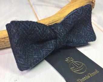 Harris Tweed® Harris tweed bow tie. Navy/Black Herringbone Tweed bow tie. Navy tweed tie. Navy wedding tie. Navy Harris tweed.