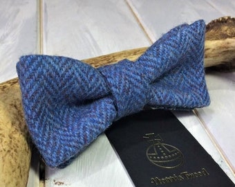 Harris Tweed® Harris tweed bow tie. Blue Herringbone Tweed bow tie. Blue/lilac tweed tie. Blue wedding tie. Lilac/ blue Harris tweed.