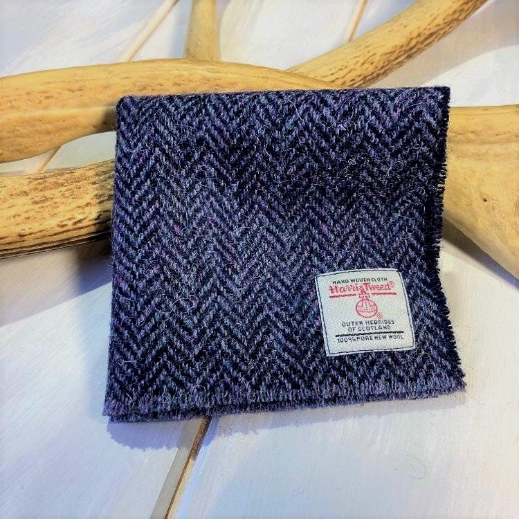 Harris Tweed® Pocket Square. Purple/navy Herringbone Tweed
