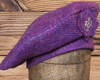 Harris Tweed® Purple Heather Beret, Tam 0 'Shanter, Highlander Tam, Scottish Tam für Herren, Scottish Bonnet. Baskenmütze. Balmoral.