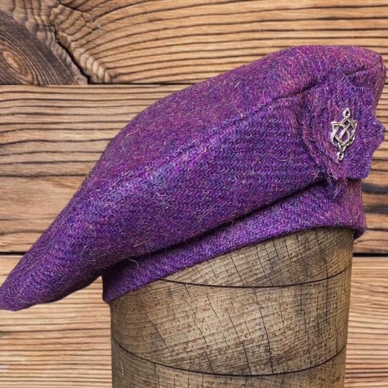 Harris Tweed® Purple Heather Beret, Tam 0' Shanter, Highlander Tam, Men's Scottish Tam, Scottish Bonnet. Military beret. Balmoral. image 1