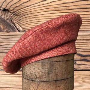 Tweed Beret Tam 0' Shanter, Celtic hat, burnt orange tweed beret, Highlander Tam, Men's Scottish Bonnet, Scottish Balmoral, Celtic brooch. image 6