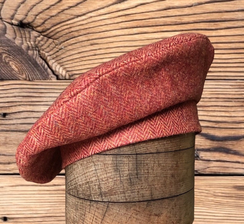 Tweed Beret Tam 0' Shanter, Celtic hat, burnt orange tweed beret, Highlander Tam, Men's Scottish Bonnet, Scottish Balmoral, Celtic brooch. image 6