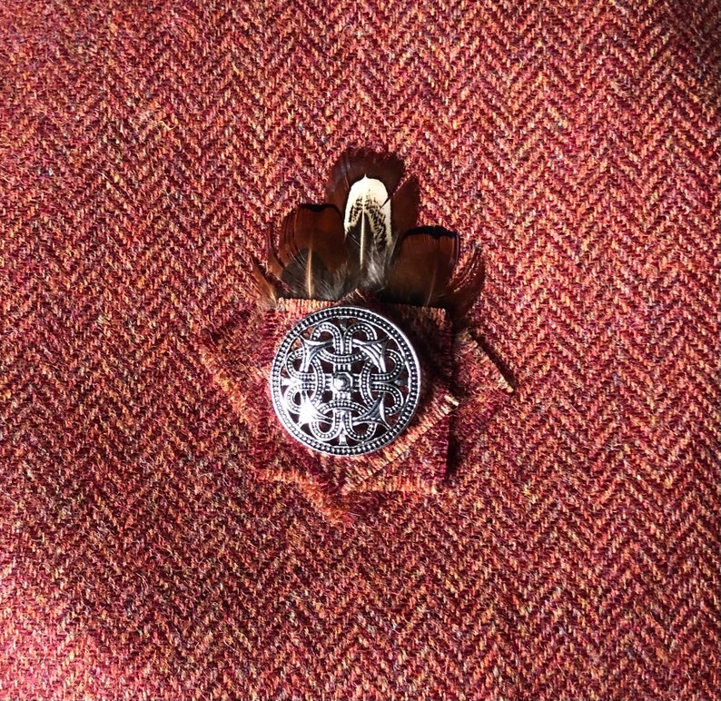 Tweed Beret Tam 0' Shanter, Celtic hat, burnt orange tweed beret, Highlander Tam, Men's Scottish Bonnet, Scottish Balmoral, Celtic brooch. image 4